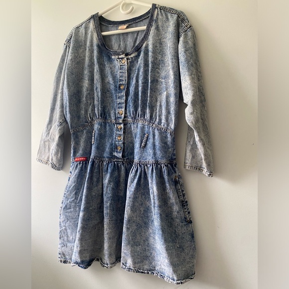 Stunning Vintage Western Hollywood Light Denim Midi Dress 80s 90s belted - Picture 3 of 9
